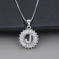 Silver letter J necklace pendant with rectangular and round cubic zirconia stones - Letter J / Silver