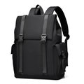 Men's minimalist black business backpack with buckle closure and waterproof fabric - Black