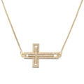 Collier pendentif croix plaqué or avec zircons étincelants sur chaîne box - Croix Horizontale