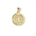 Detailed view of 18k gold plated Aries zodiac pendant with sunburst texture - Aries