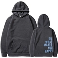 Oversized dark grey hoodie in size M featuring blue Do What Makes You Happy back print - S / Dark Gray (Pattern 2)