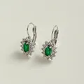 Silberne Sonnenblumen-Ohrhänger mit ovalem grünem Zirkon und weißem Kristall-Halo-Ring - Silber mit Grünem Zirkonia