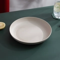 Square beige fruit plate with golden trim in a lifestyle setting on a dark green table - Beige-20CM Plate