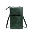 Dark green textured leather crossbody cell phone bag with slim shoulder strap - Green