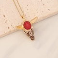 Bohemian gold bull head pendant necklace with red gemstone and colorful enamel inlay - Red Gemstone Enamel Bull Head (1#)
