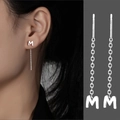 Elegant S999 sterling silver long tassel ear threads featuring a minimalist letter M charm - Letter M