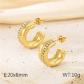 Retro C-shape gold-plated earrings with pavé crystals in 20x8mm minimalist design - Style C Gold (KE115967-KFC)