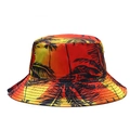 Tropischer Anglerhut mit orangefarbenem Farbverlauf und schwarzem Palmen-Silhouette-Druck - Verstellbar / Rot