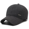 Men's dark gray warm baseball cap with ear protection and metal logo for winter - Adjustable / Gray