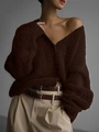 Chaqueta de punto de visón sintético marrón oscuro para mujer con ajuste holgado suave - 0XL / Marrón Oscuro