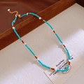Vintage beaded necklace with turquoise, red agate, pearls and golden heart charm - 50# Blue Bead Style