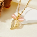 Elegant 18K gold butterfly necklace featuring pink cat eye stone and cubic zirconia - Gold Pink Stone Bow Single Diamond Style (T015)