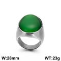 Silver stainless steel ring featuring a large oval green stone, width 28mm, weight 23g - US 7 / Silver Band Bright Green Stone Style (KR89008-K)