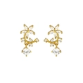 Elegant gold flower and crescent moon stud earrings with sparkling clear cubic zirconia - Gold Style 8-Flower Moon