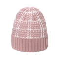 Winter plaid knitted beanie hat with pink and white checkered pattern and ribbed cuff - M (56-58cm) / Pink
