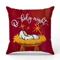 Funda de cojín de lino navideño con texto O Holy Night y escena de natividad en rojo - Rojo-O Holy Night Bebé Pesebre