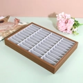 32-slot rosewood grain jewelry tray with grey velvet lining for rings and earrings - 40-Slot Tray / 35.7*25*3cm