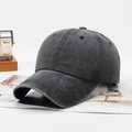 Vintage dark grey washed cotton baseball cap with distressed texture and curved brim - Black