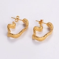 Exquisite 304 stainless steel earrings featuring a unique golden wavy heart contour - Wave Texture Irregular Earrings (AMLEH130)