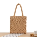 Beige macrame tote bag with cotton rope woven diamond pattern and woven handles - Camel
