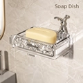 Silver wall-mounted soap holder with clear acrylic tray and decorative rabbit ornament - Transparent White - Single Layer + Silver Bunny