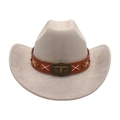 Cappello da cowboy classico grigio chiaro con fascia in pelle marrone e fibbia testa di toro - Grigio