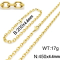 Golden stainless steel oval link chain necklace and bracelet set with size specifications - 4.4mm Width / 20cm Bracelet / Gold