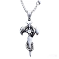 Ciondolo a croce in acciaio argento con serpente e diamante chiaro centrale - Colore Acciaio (Senza Catena) (B1413)