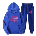 Survêtement homme et femme bleu roi avec imprimé lettres Summer Waves rose chic - L / Haut Et Bas / Bleu Royal (Style 69)