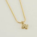 Gold plated snake chain necklace featuring a crystal-encrusted letter W pendant - Letter W / Gold