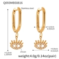 Detailed size specifications of 18k gold plated evil eye earrings with zircon accents - Evil Eye Style Pendant Earrings (Q093) / Gold