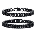 Détail de deux bracelets à mailles cubaines noires pour hommes avec fermoirs variés - 19cm / Noir Ensemble 2 Pièces
