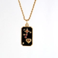 Vintage Goldene Kordelkette mit quadratischem schwarzem Tarot-Anhänger mit Sonne und Sternen - Tarotkarte A