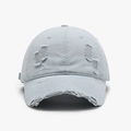 Distressed light blue washed cotton baseball cap with vintage frayed ripped details - Adjustable / Lake Blue(25A266)