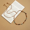 Bohemian handmade braided brown waist chain with turquoise beads and wood tassels - Brown Woven Rope Turquoise Stone (X502-5)