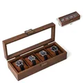 Walnut wood watch display box with 4 slots and a clear viewing window and metal lock - 4-Slot Walnut Watch Box