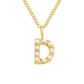 Elegant gold stainless steel necklace featuring a pearl-inlaid letter D initial pendant. - Letter D - Gold