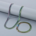 Conjunto de collar y pulsera de cadena cubana arcoíris en acero inoxidable colorido - Conjunto Multicolor 7mm