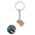 Custom silver and orange camera keychain with photo projection feature on white background - Silver