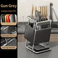 Gunmetal grey carbon steel kitchen knife holder with non-slip base and drip tray - Upgraded Solid Bracket / Premium Grey