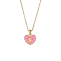 Dettaglio del ciondolo a cuore rosa con angelo dorato su una catena a maglia d'oro - Collana Angelo del Cuore - Rosa