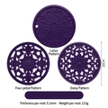 Set di 3 sottopentola in silicone viola con motivi floreali a loto e margherite - 20cm Set da 3 / Viola