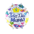 18-inch round foil balloon for Mother's Day featuring Feliz Día Mamá text and colorful icons - 18 Inch Colorful Elements Round Happy Mother's Day (F3388)