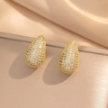 Sparkling gold teardrop stud earrings with micro-pave crystals on elegant satin base - Water Drop Stud / Gold