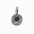 Silver round pendant featuring a deep green gemstone and star pattern relief - Silver - May