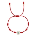 Handmade red braided evil eye bracelet with adjustable cord and golden metal accents - Gold Serrated Evil Eye Red (JS-B23073102A)