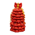 Chinese New Year tree-shaped stacked red foil balloons with gold stars and festive greetings - Red Assembled Fortune Tree