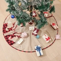 Linen Christmas tree skirt with reindeer pattern and red buffalo plaid borders - Burlap Reindeer Tree Skirt 48 Inch (118CM)