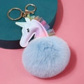 Llavero de unicornio con purpurina, pompón de piel sintética azul y pelo de tul de arco iris - 10cm Encaje / Azul