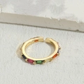 Verstellbarer 14K vergoldeter Ring mit lebhaften rechteckigen Zirkonia-Steinen im Regenbogen - Jz0247 Einreihige Zirkonfarbe